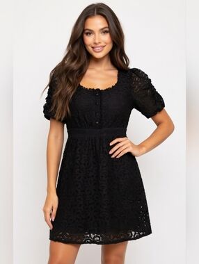 XxI Black Lace Puff Sleeve Mini Dress ( Size: Medium)